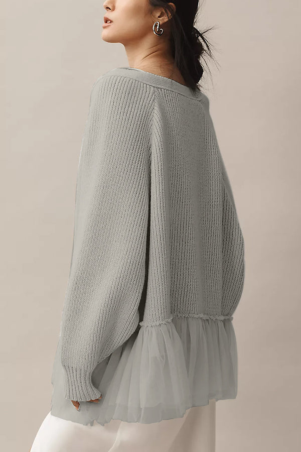 Drune | Knit cardigan with mesh ruffle and long sleeves
