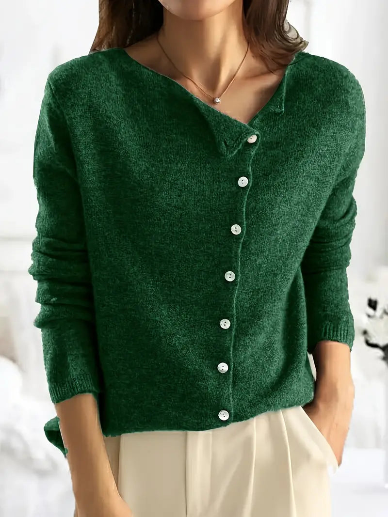 Drune | Strickjacke Wollmischung Asymmetrischer Knopfverschluss Lockere Passform V-Ausschnitt