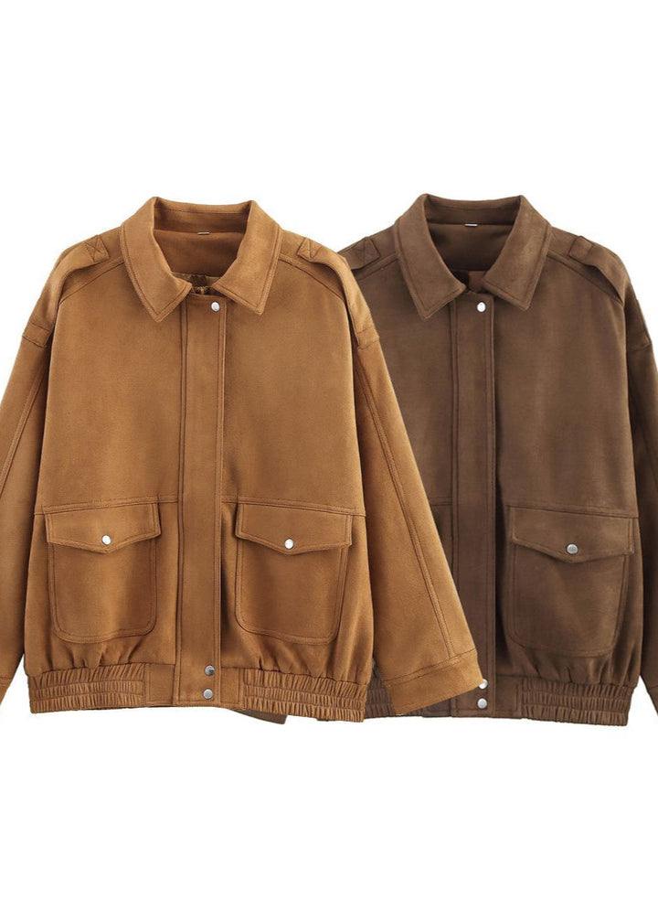 Drune | Effekt Oversized Jacke mit Fronttaschen – Braun