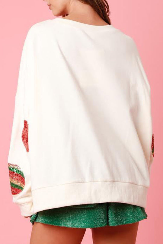Drune | Weihnachts-Ei Pailletten Lässiger Langarm Sweatshirt