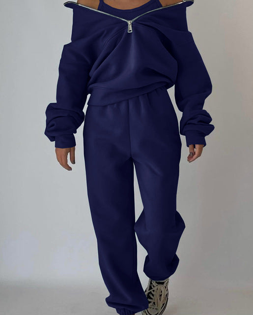 Drune-Sweatshirt und Hose für Damen bekleidung mit Reiß verschluss