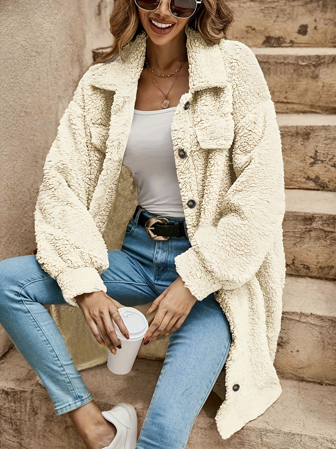 Drune | Lange Jacke Im Sherpa-stil Polyester Warm und Stilvoll