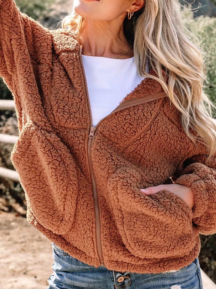 Drune | Damen Relaxed Fit Zip Up Teddyjacke