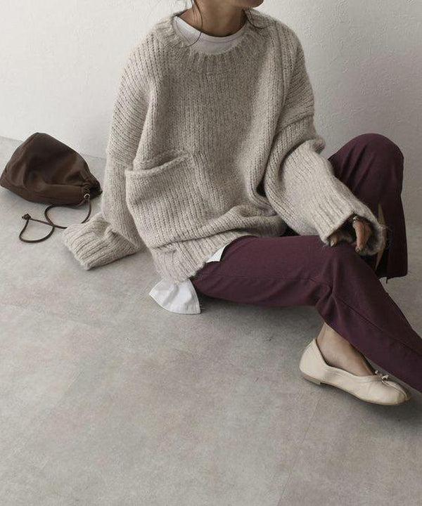Drune | Überdimensionierter Strickpullover mit Tasche Wollmischung Lässig und Warm