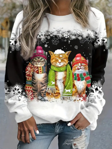 Drune | Weihnachtspullover Mit Katzenaufdruck Für Damen