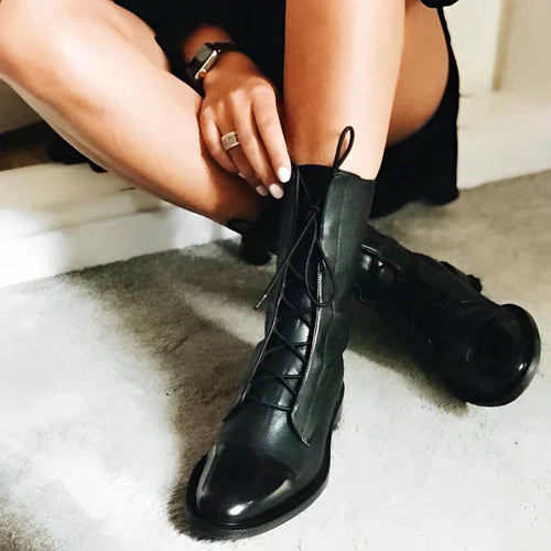 Drune | Stiefeletten - Leder - Schnürverschluss - Schlankes Design - Kappenzehen - Niedriger Schnitt