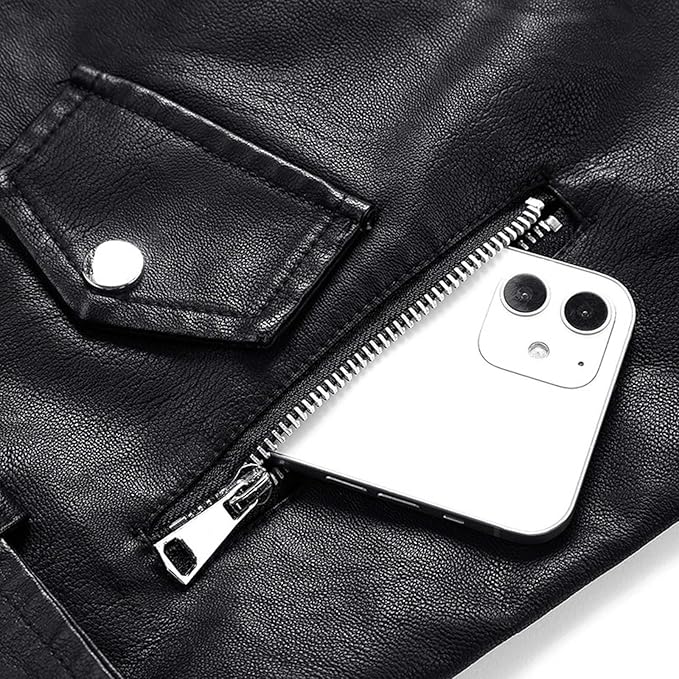 Drune | Gekürzte PU-Leder Bikerjacke mit Asymmetrischem Reißverschluss