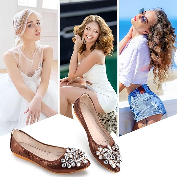 Funkelnde Strass Ballerina Flache Schuhe - Yelena Drune