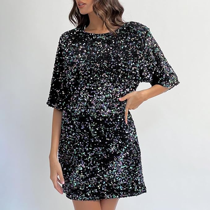 Drune | Glitzerndes Paillettenkleid mit Glockenärmeln