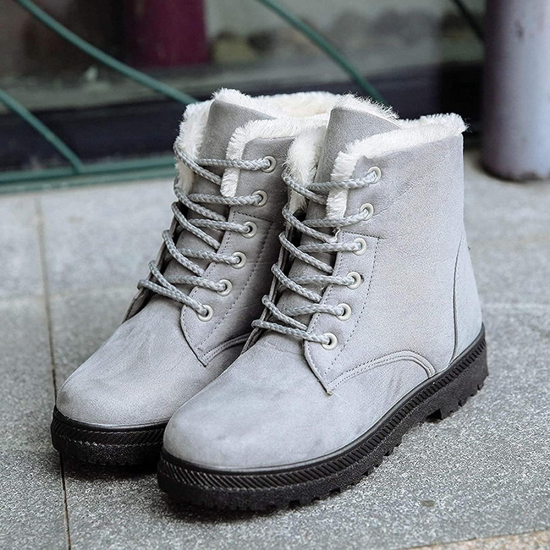 Drune | Schnürstiefeletten Wildleder Optik Kunstfell Futter Bequeme Flache Sohle