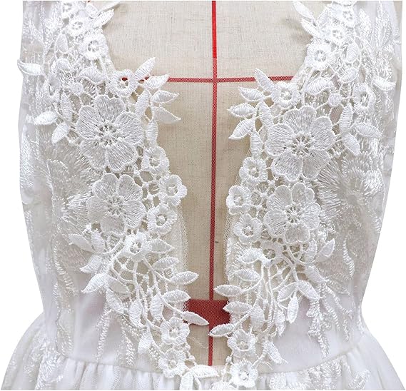 Damen Hochzeitskleid mit floralen Spitzenapplikationen und tiefem V-Ausschnitt Drune