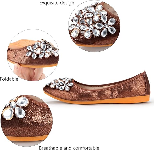 Funkelnde Strass Ballerina Flache Schuhe - Yelena Drune