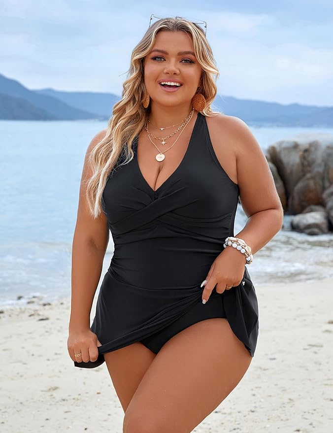 Drune | Plus Size Einteiler Schwimmdress Badeanzug Bauchkontrolle Badeanzüge