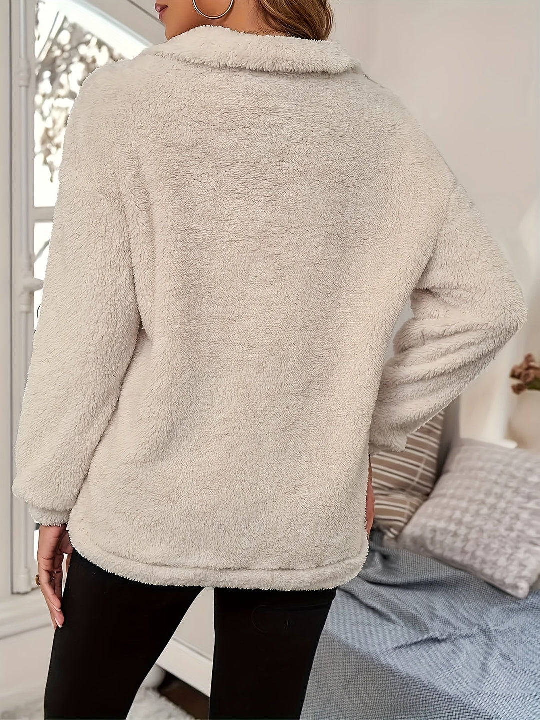 Drune | Leichtgewicht Teddy Pullover mit Reißverschluss und Tasche Polyester Warm und Praktisch