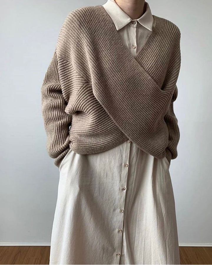 Drune | Rippstrick-cross-over-pullover Weich und Elegant Moderne Passform