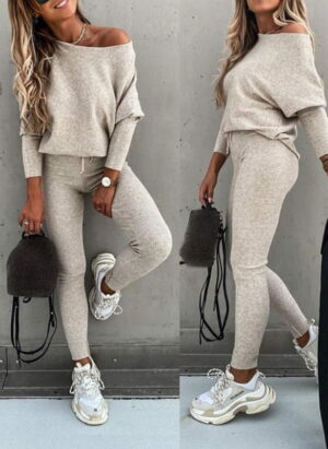 Drune | Off Shoulder Damen Pullover Satz mit Leggings
