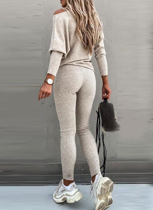 Drune | Off Shoulder Damen Pullover Satz mit Leggings