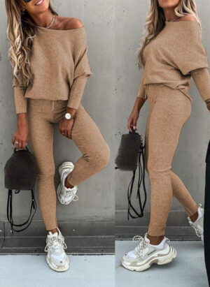 Drune | Off Shoulder Damen Pullover Satz mit Leggings