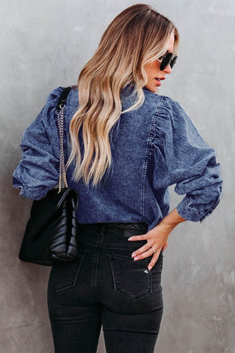 Drune | Denim-bluse mit Puffärmeln Baumwolle Klassischer und Eleganter Stil