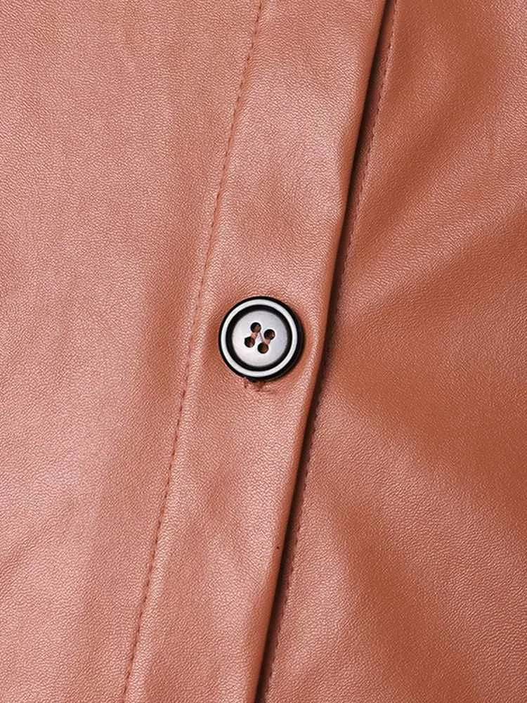 Drune | Vintage leather bomber jacket with lapel collar and button closure