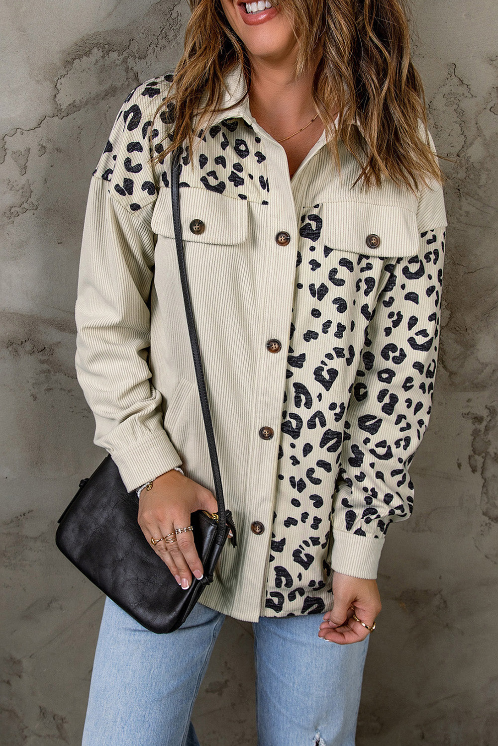 Drune | Double Take Leopard Print Pocketed Cord-Jacke