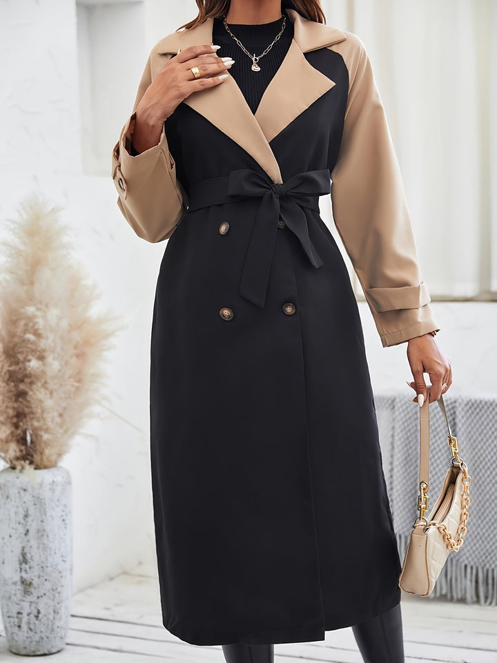 Drune | Trenchcoat mit Farbblock, Knopfdetail und maschinenwaschbarem Design für Damen - Ideal für den Alltag
