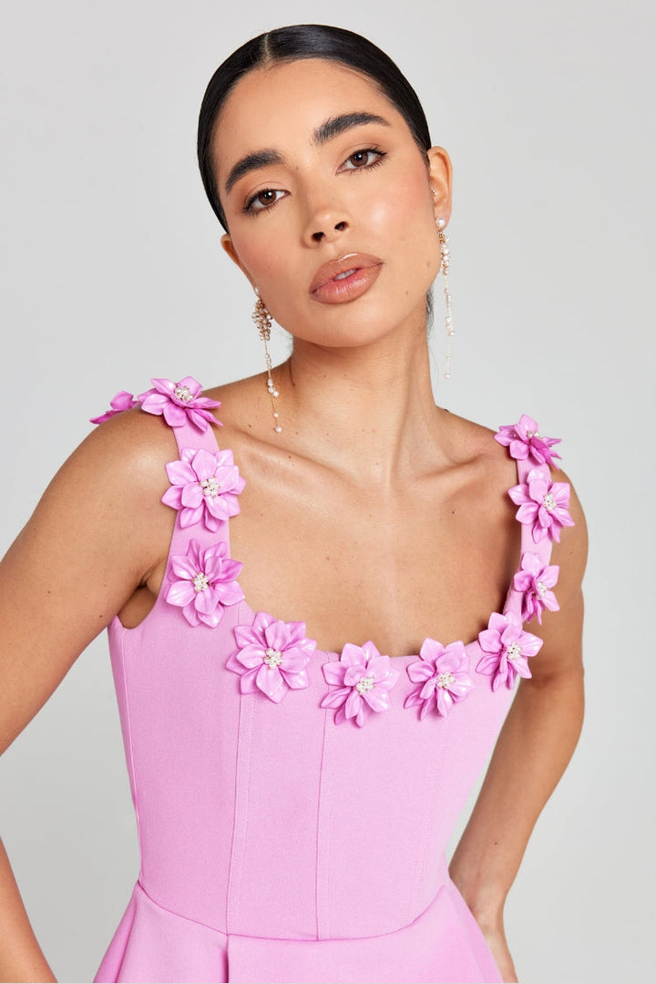 Drune | Cindy Kunstperle Blumen Applikation Quadrat Ausschnitt Taschen Mini Kleid