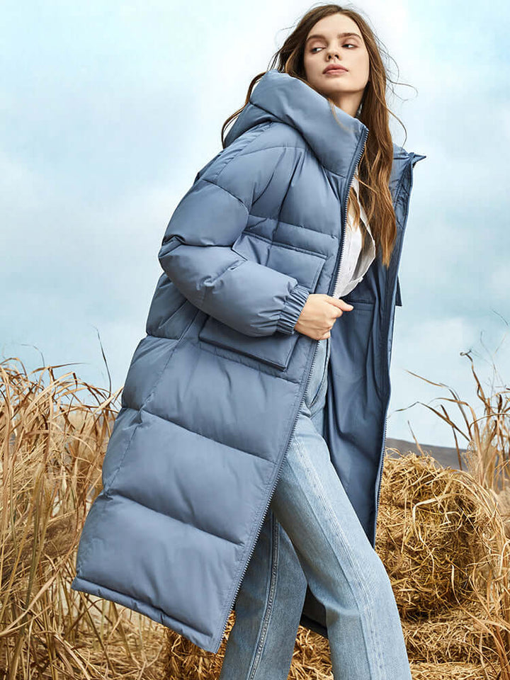 Drune | Damen Lange Winter Pufferjacke mit Kapuze