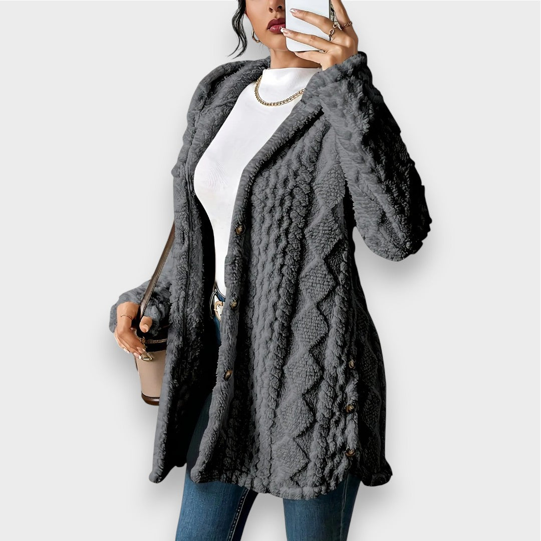 Drune | Cozy plush hooded cardigan sweater