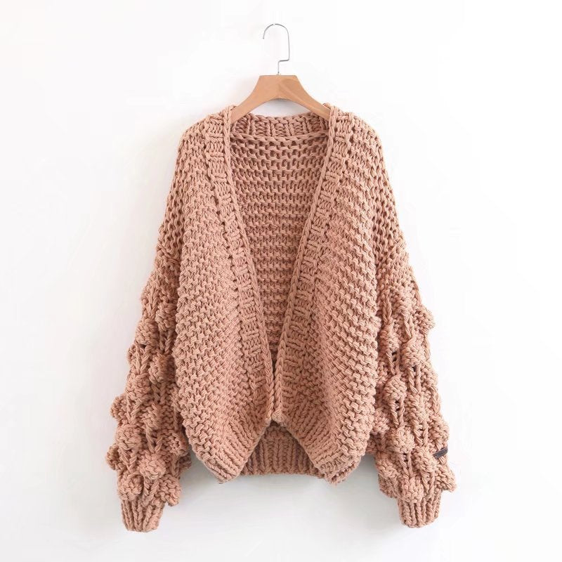 Damen Grob gestrickter Oversized Cardigan mit voluminösen Ärmeln Drune