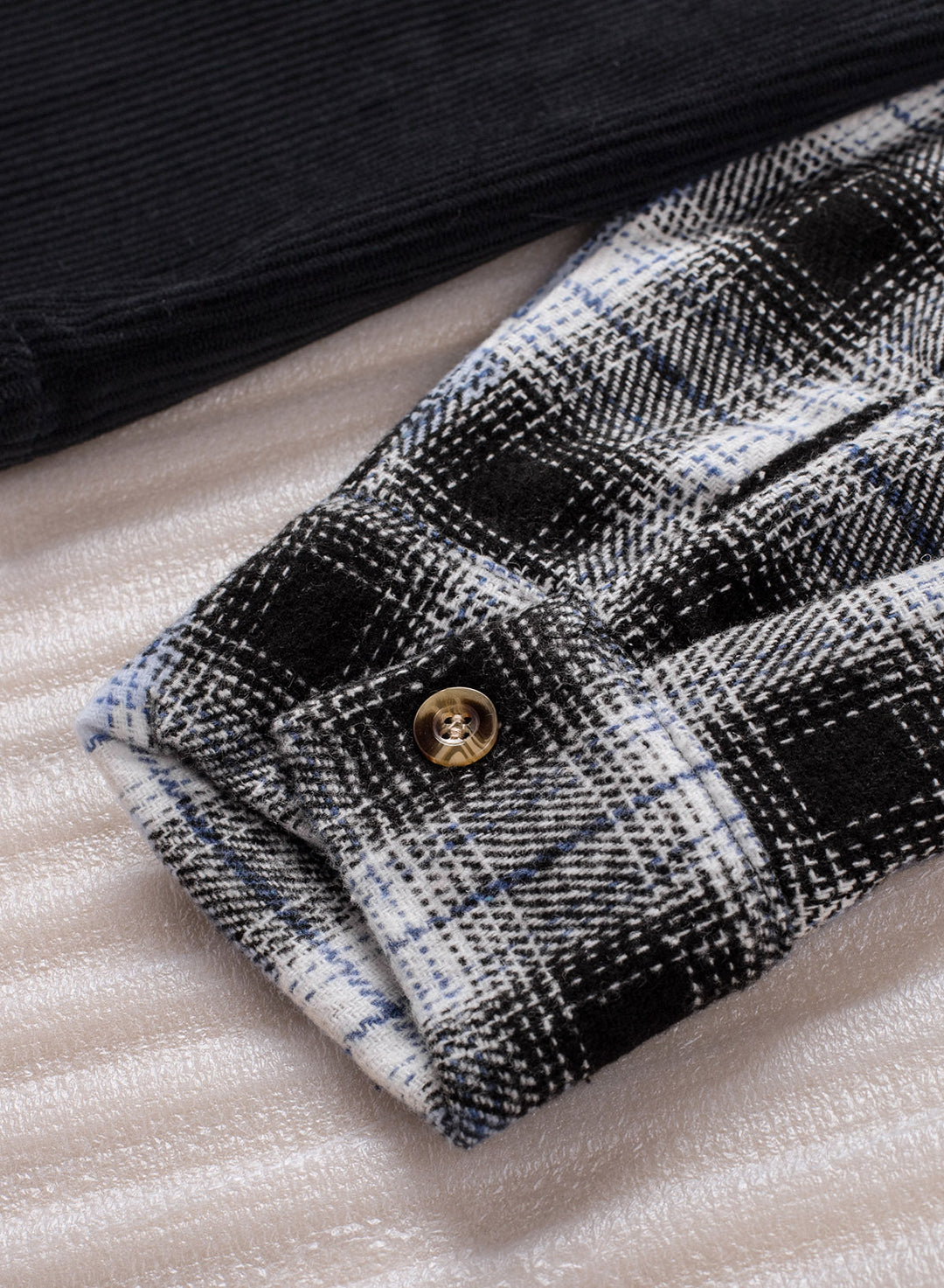 Drune | Karierte Farbblock Gefallen Schulter Corduroy Shacket
