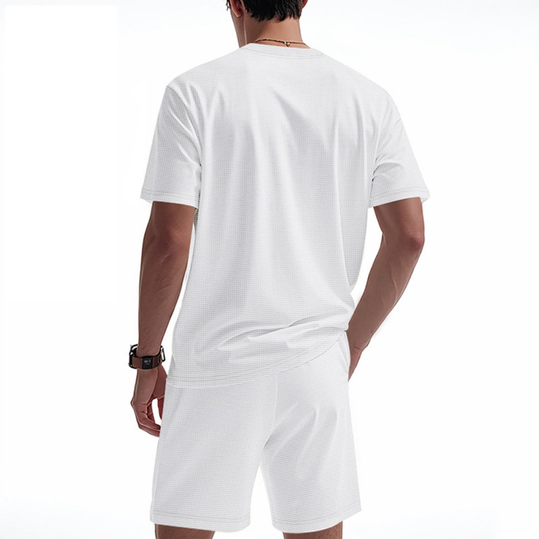 Drune | Waffel-Kurzarm-Shorts Zweiteiliges Set