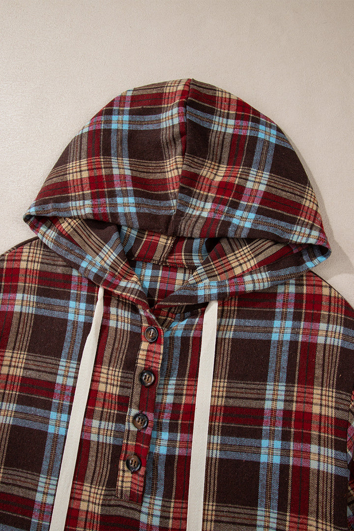 Drune | Feuerrote Plus-Size Karokängurutaschen Kapuzenpullover mit Kordelzug
