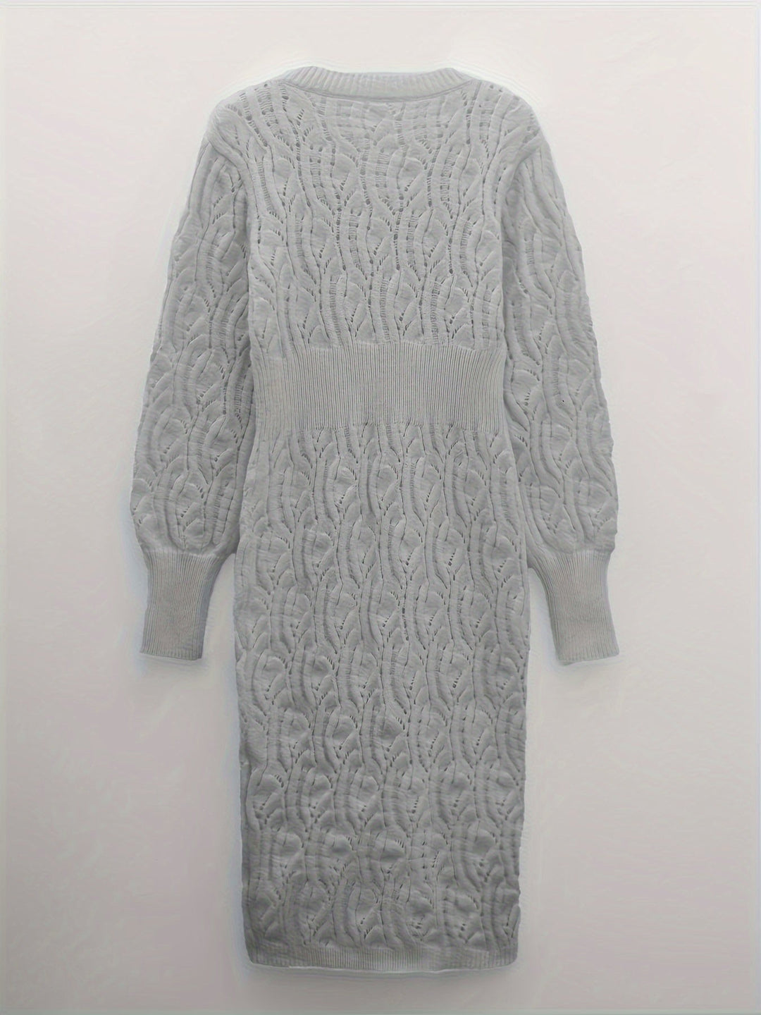 Drune |  Baumwolle Solide Loch Pullover V-Ausschnitt Lange Ärmel Midi Formelles Kleid Für Damen - Ideal für formelle Anlässe