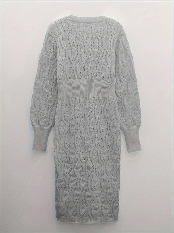Drune |  Baumwolle Solide Loch Pullover V-Ausschnitt Lange Ärmel Midi Formelles Kleid Für Damen - Ideal für formelle Anlässe