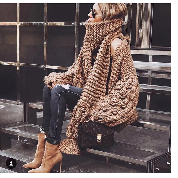 Damen Grob gestrickter Oversized Cardigan mit voluminösen Ärmeln Drune