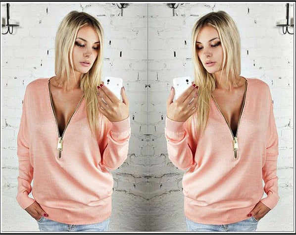 Damen Oversized Pullover mit modernem Reißverschluss Drune