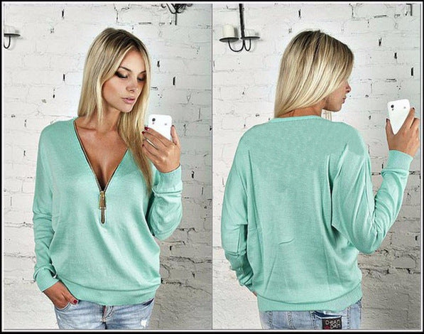 Damen Oversized Pullover mit modernem Reißverschluss Drune
