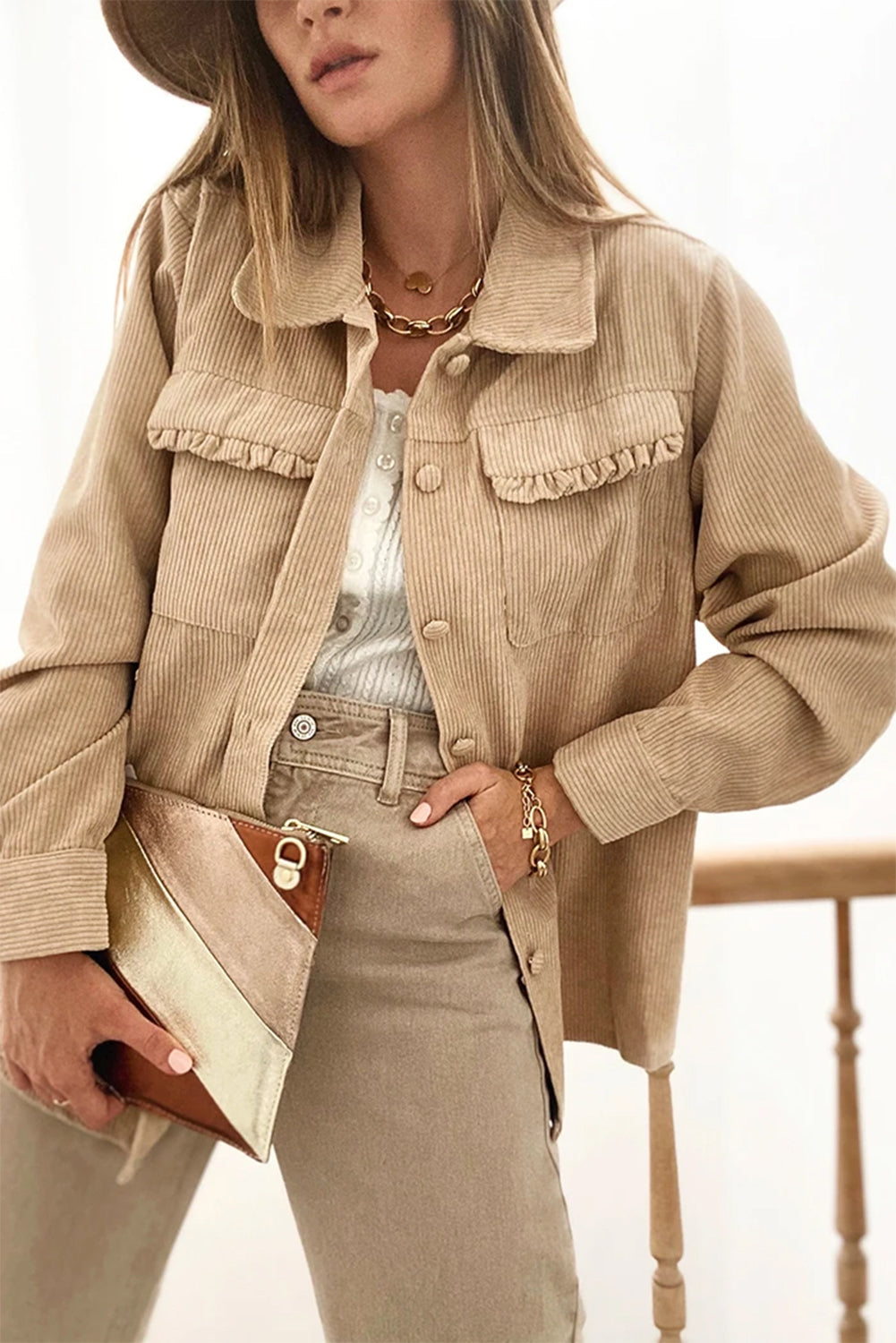 Drune | Cordurahemdjacke mit Rüschendetails Baumwollmischung Elegant und Modern