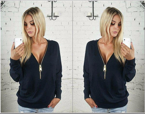 Damen Oversized Pullover mit modernem Reißverschluss Drune