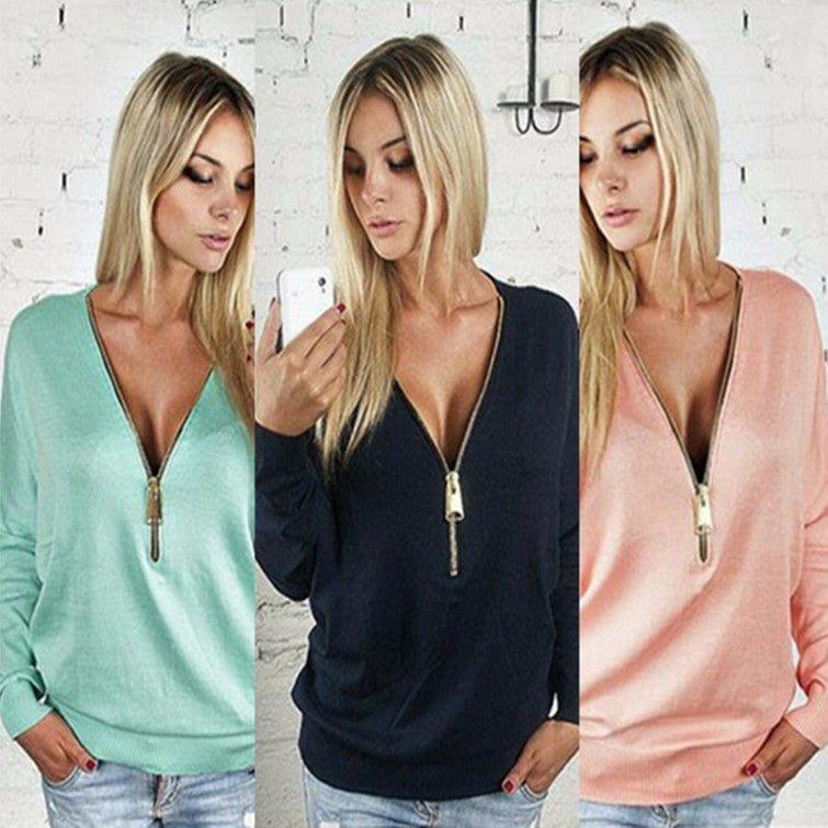 Damen Oversized Pullover mit modernem Reißverschluss Drune