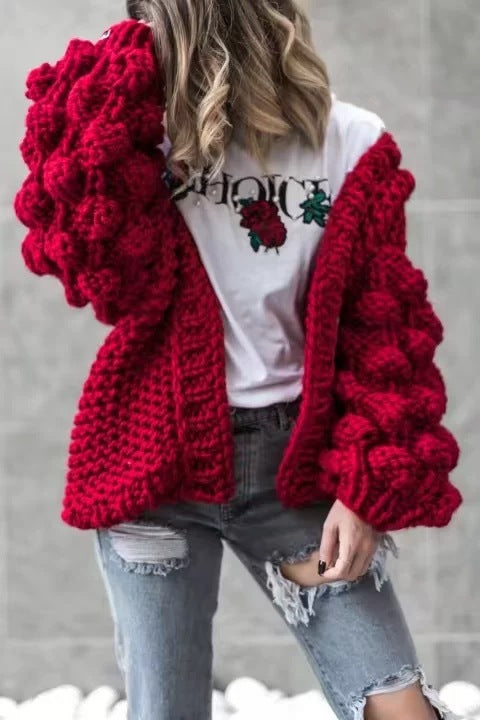 Damen Grob gestrickter Oversized Cardigan mit voluminösen Ärmeln Drune