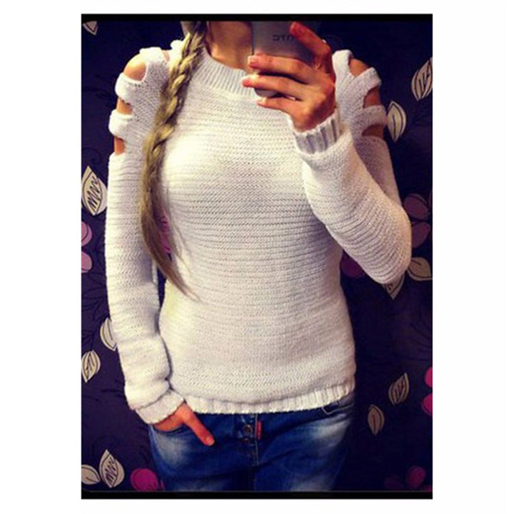 Damen Strickpullover mit offenem Schulterdesign und glitzernden Akzenten Drune