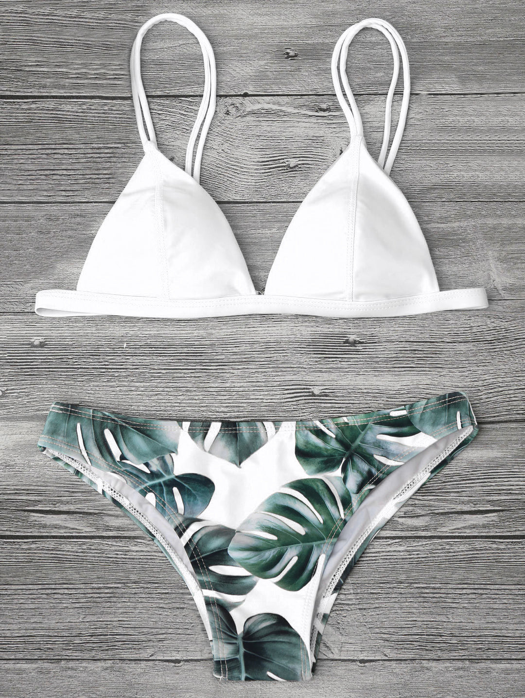 Damen Triangel-Bikini mit trendy Blattmuster Drune
