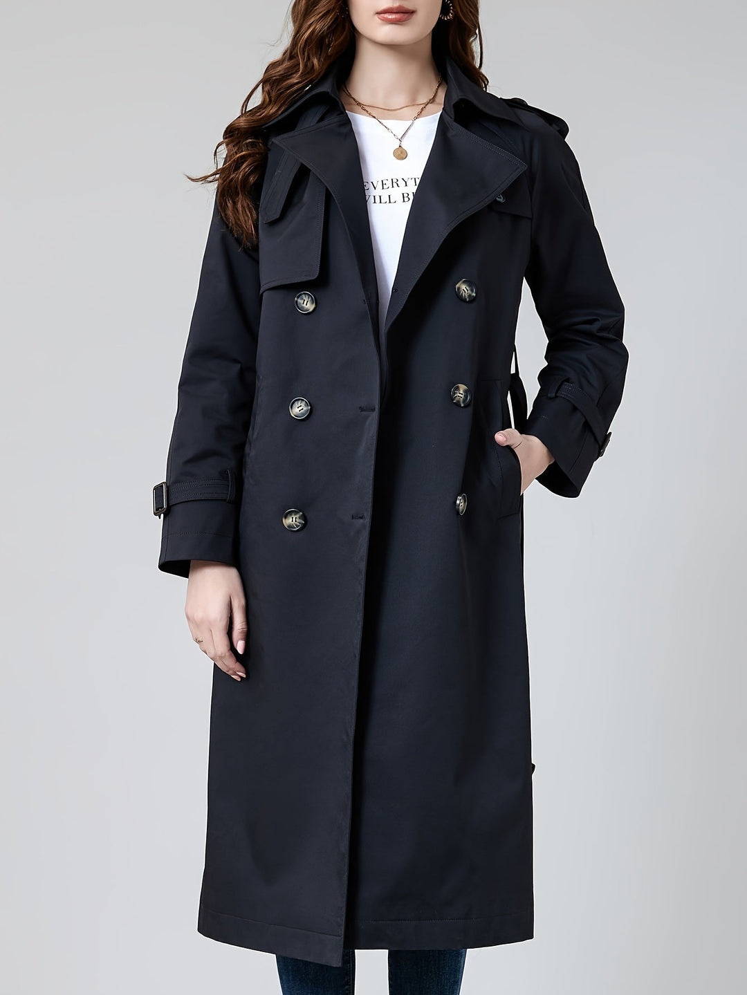 Drune | Trenchcoat aus einfarbig gewebtem Polyester mit Taschen für Damen - Ideal für jeden Anlass