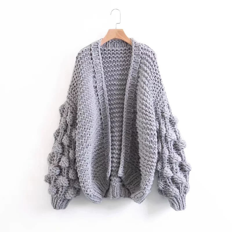 Damen Grob gestrickter Oversized Cardigan mit voluminösen Ärmeln Drune