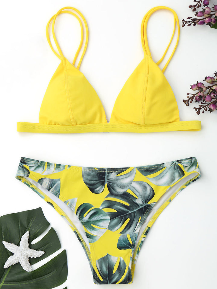Damen Triangel-Bikini mit trendy Blattmuster Drune