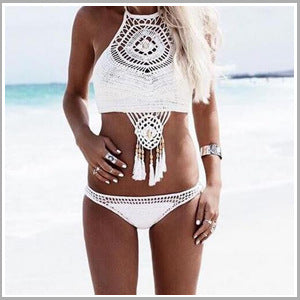 Damen Häkel-Bikini-Set mit einzigartigem Design und Quasten Drune