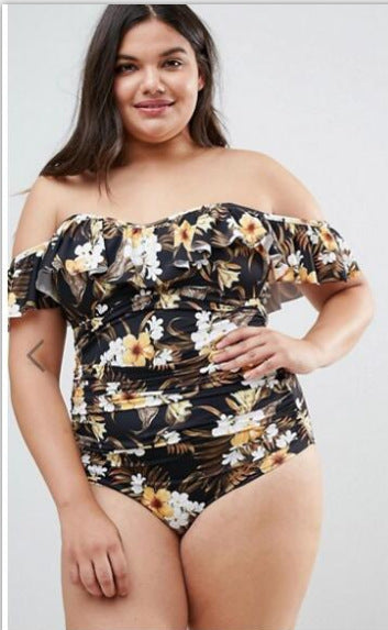 Damen Off-Shoulder Einteiler Badeanzug mit Rüschendetails Drune