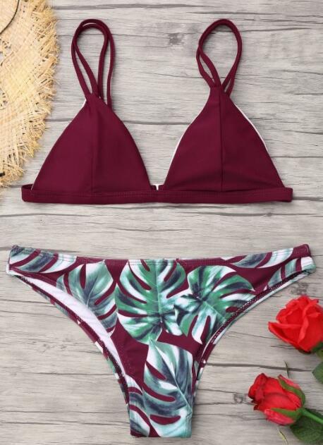 Damen Triangel-Bikini mit trendy Blattmuster Drune